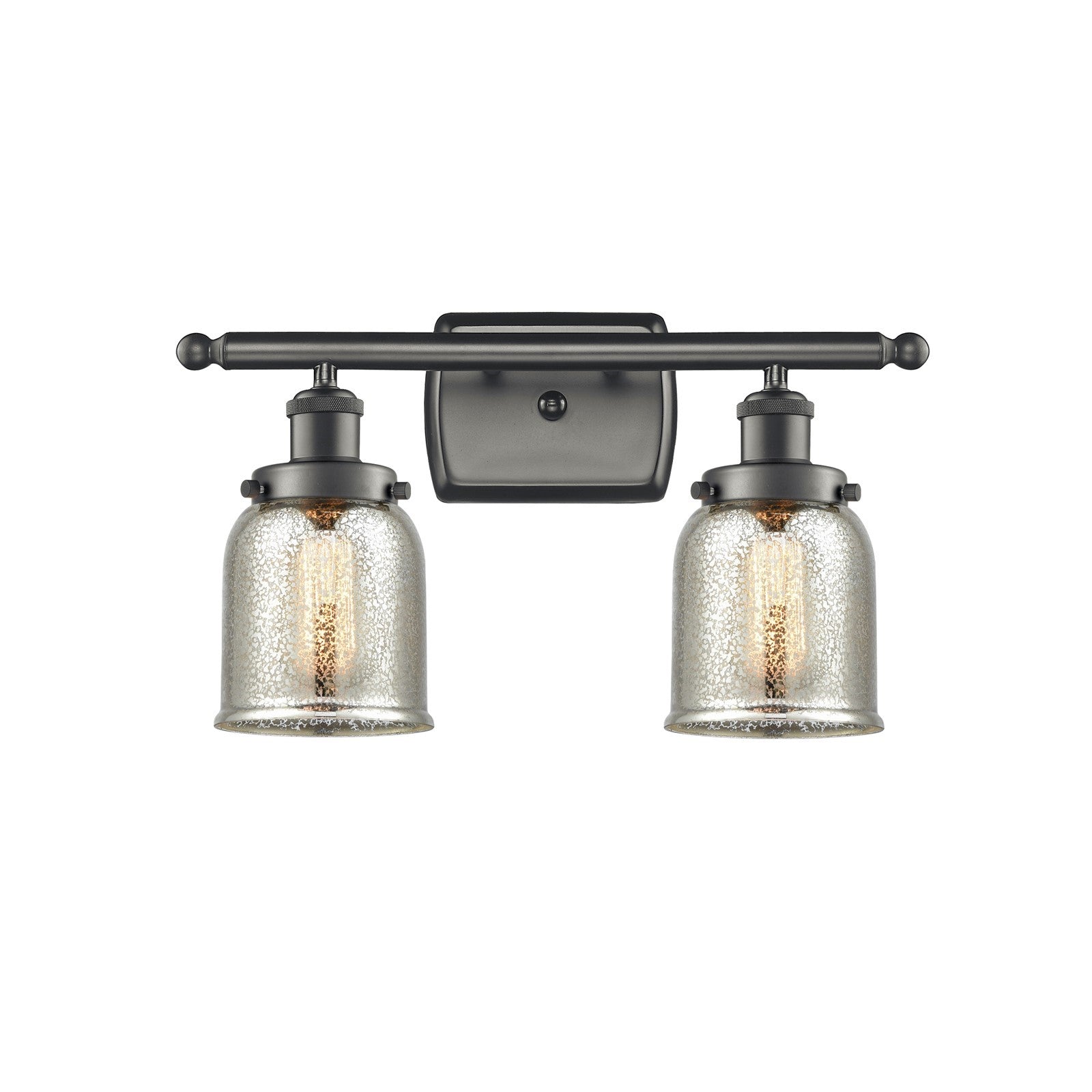 Innovations Bell 16in 2-Light Bath Vanity Light | Industrial Oil Rubbed Bronze Steel and Silver Plated Mercury Glass | Bathroom | Model 916-2W-OB-G58