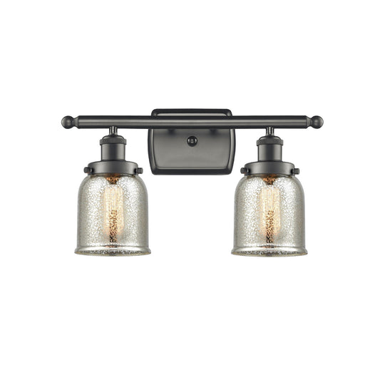 Innovations Bell 16in 2-Light Bath Vanity Light | Industrial Oil Rubbed Bronze Steel and Silver Plated Mercury Glass | Bathroom | Model 916-2W-OB-G58