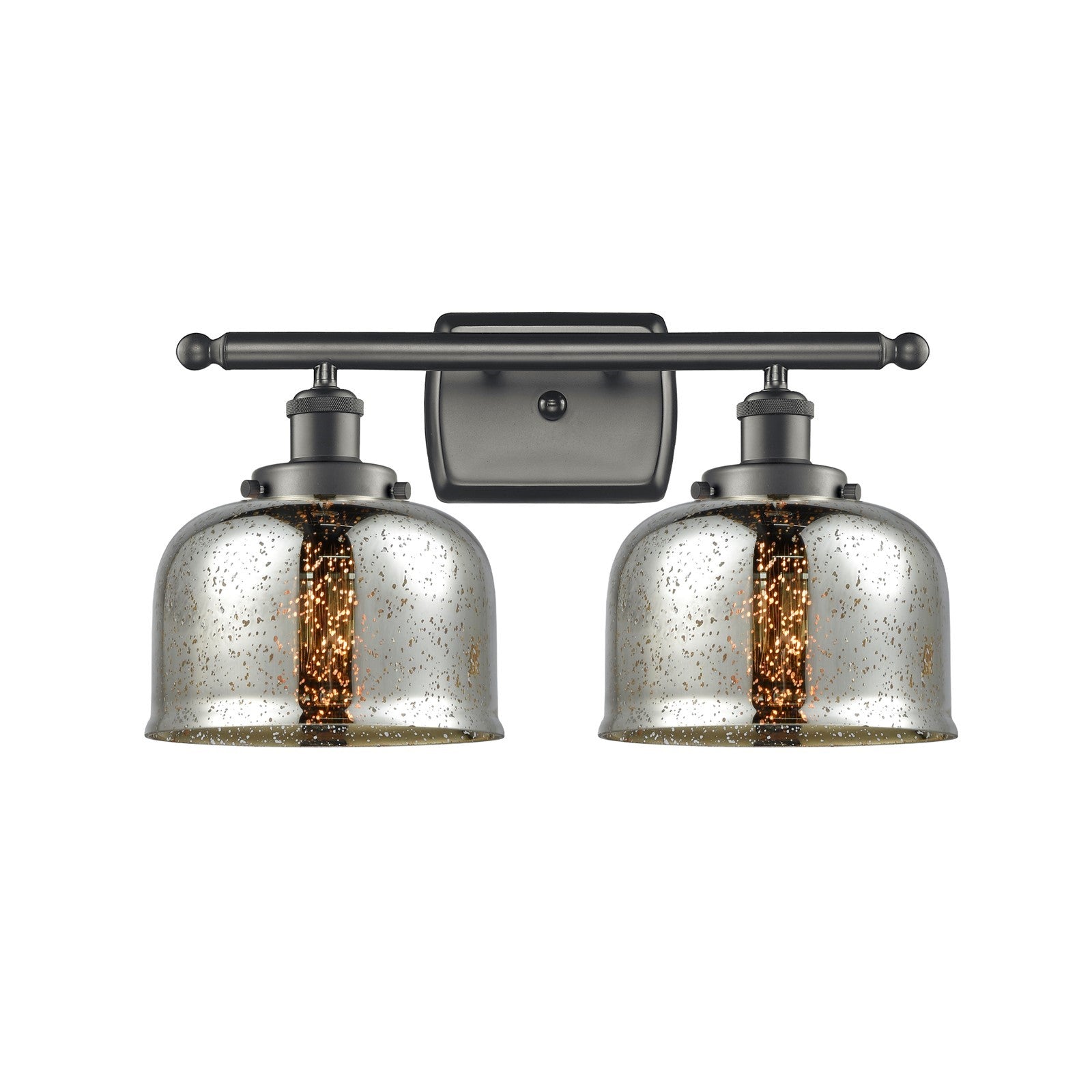 Innovations Bell 18in 2-Light Bath Vanity Light | Industrial Oil Rubbed Bronze and Silver Plated Mercury Glass | Bathroom Vanity | Model 916-2W-OB-G78-LED