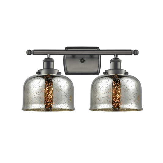 Innovations Bell 18in 2-Light Bath Vanity Light | Industrial Oil Rubbed Bronze and Silver Plated Mercury Glass | Bathroom Vanity | Model 916-2W-OB-G78-LED