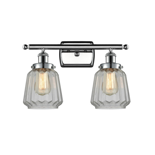 Innovations Chatham 17in 2-Light Bath Vanity Light | Modern Polished Chrome and Clear Ribbed Glass | Bathroom Vanity | 17 x 12 in | Model 916-2W-PC-G142