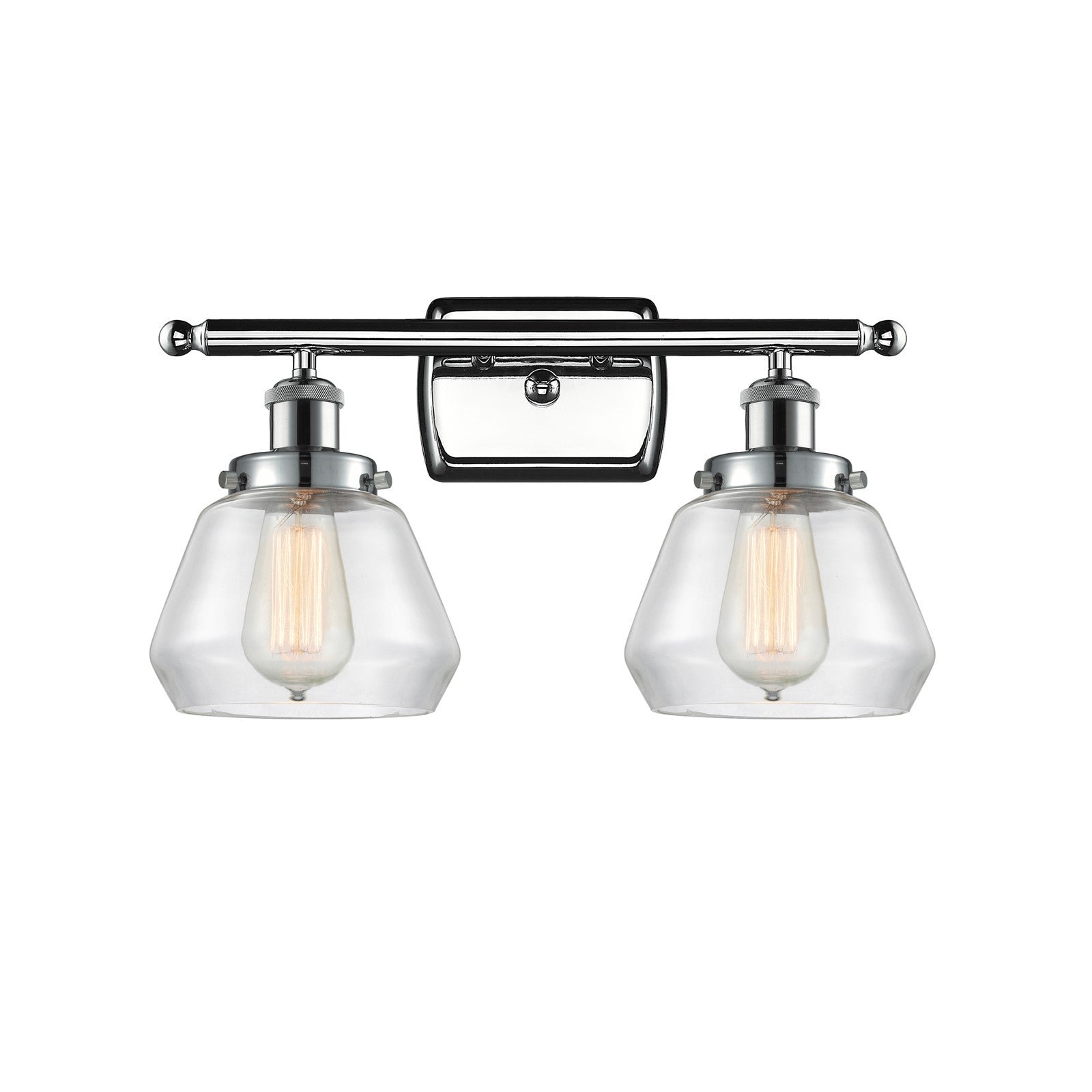 Innovations Fulton 17in 2-Light Bath Vanity Light | Modern Transitional Polished Chrome and Clear Glass Schoolhouse Shade | Model 916-2W-PC-G172