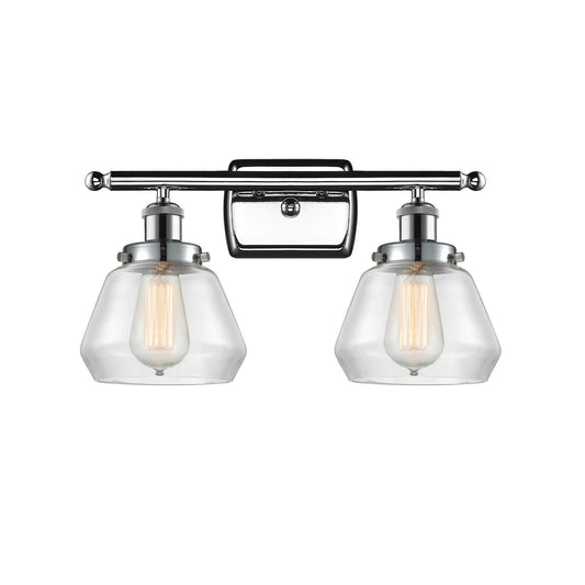 Innovations Fulton 17in 2-Light Bath Vanity Light | Modern Transitional Polished Chrome and Clear Glass Schoolhouse Shade | Model 916-2W-PC-G172