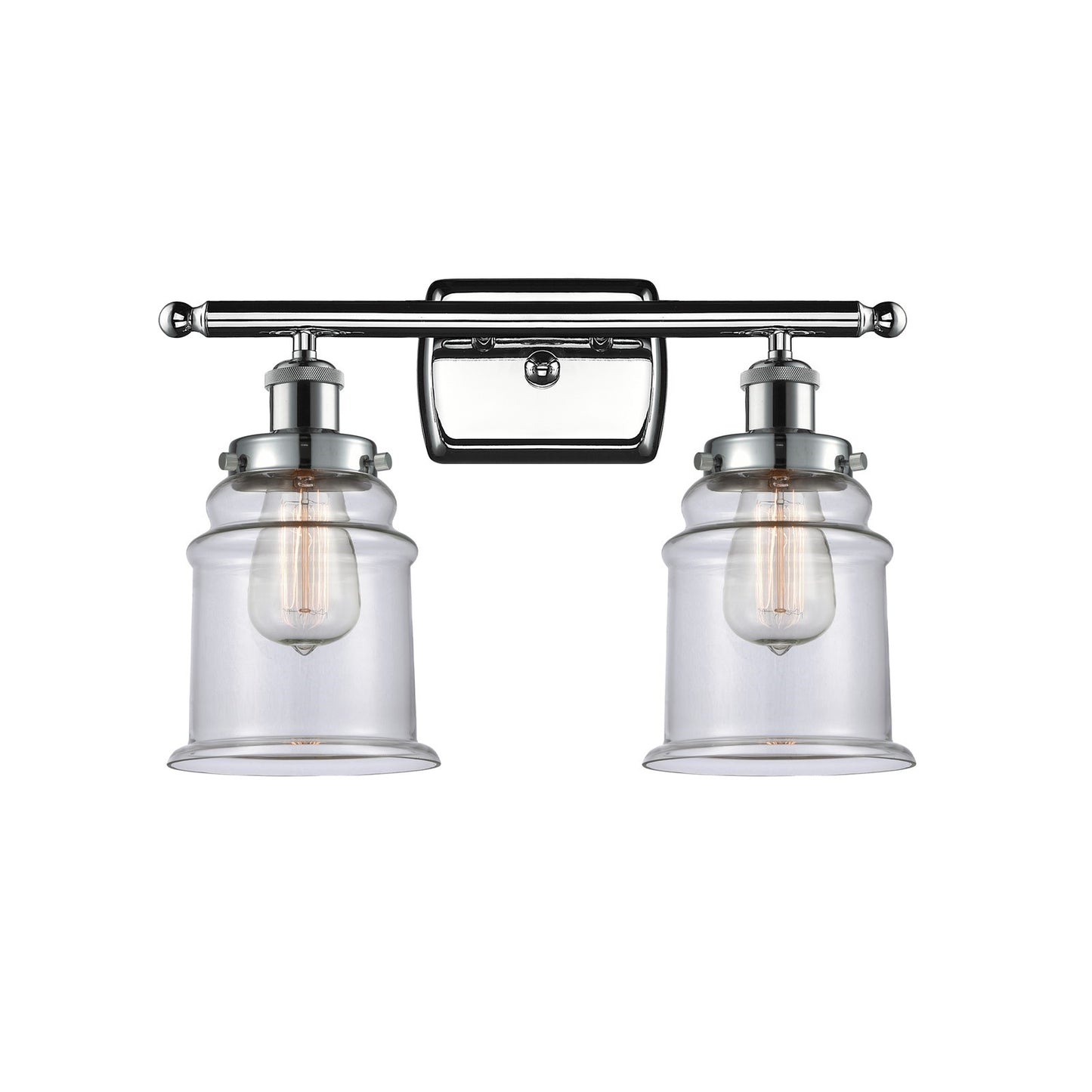 Innovations Canton 16in 2-Light Bath Vanity Light | Modern Transitional Polished Chrome and Clear Glass Schoolhouse Shade | Model 916-2W-PC-G182