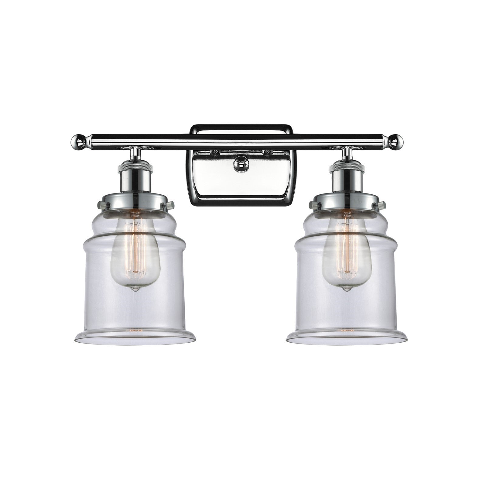Innovations Canton 16in 2-Light Bath Vanity Light | Modern Transitional Polished Chrome and Clear Glass Schoolhouse Shade | Model 916-2W-PC-G182