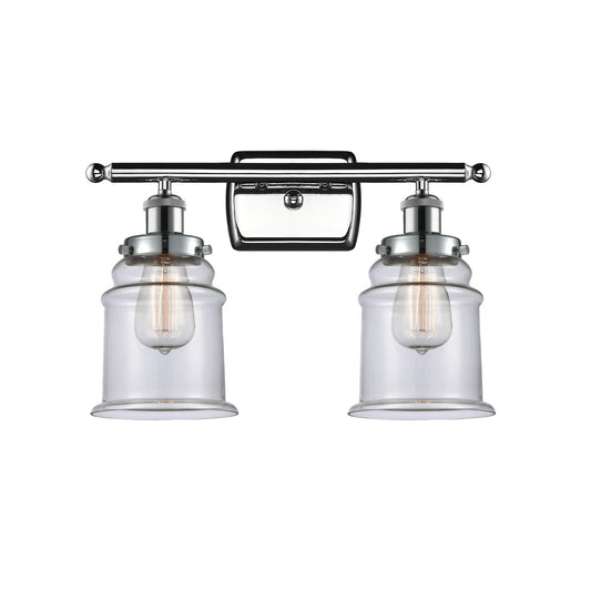 Innovations Canton 16in 2-Light Bath Vanity Light | Modern Transitional Polished Chrome and Clear Glass Schoolhouse Shade | Model 916-2W-PC-G182