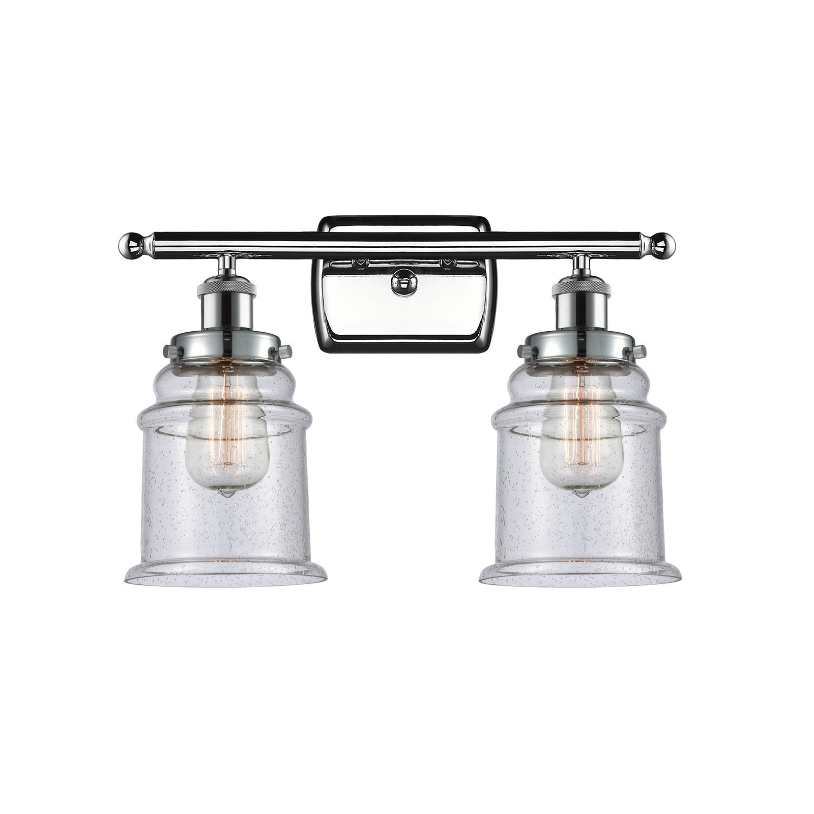 Innovations Canton 16in 2-Light Bath Vanity Light | Modern Transitional Polished Chrome and Seedy Glass Schoolhouse Shade | Model 916-2W-PC-G184