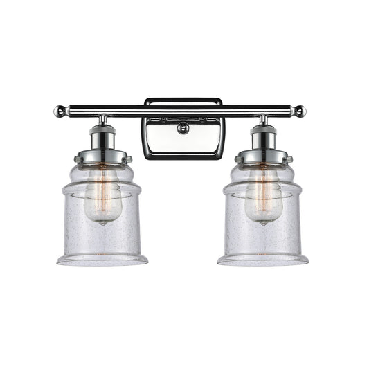 Innovations Canton 16in 2-Light Bath Vanity Light | Modern Transitional Polished Chrome and Seedy Glass Schoolhouse Shade | Model 916-2W-PC-G184