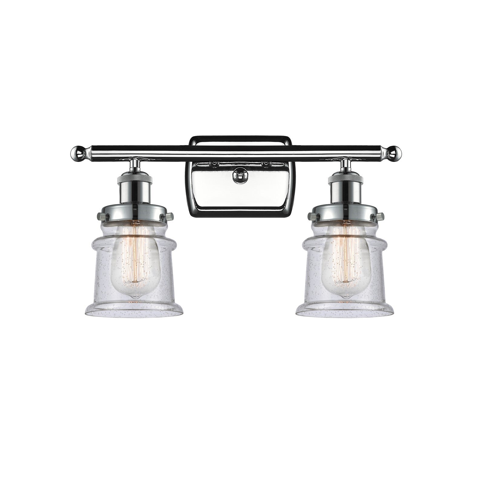 Innovations Canton 15.25in 2-Light Bath Vanity Light | Modern Transitional Polished Chrome and Seedy Glass Schoolhouse Shade | Model 916-2W-PC-G184S