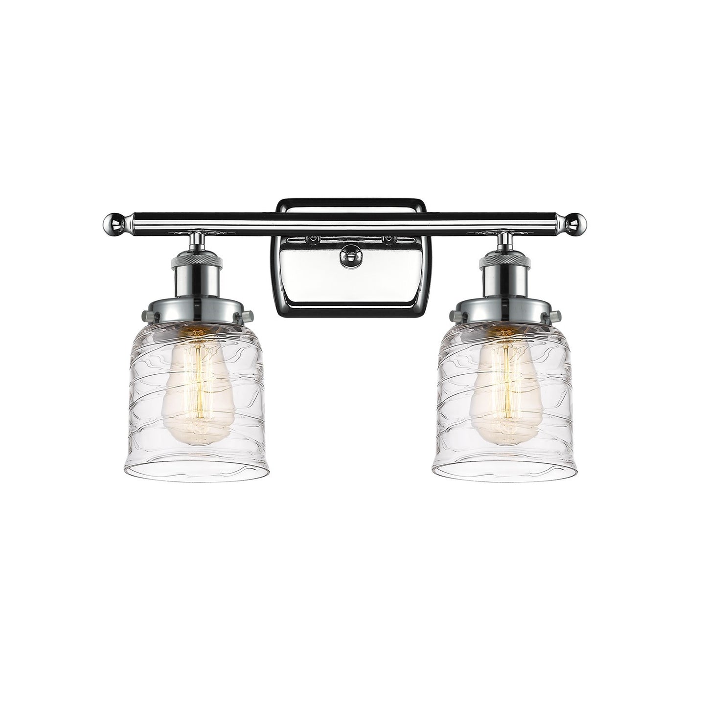 Innovations Bell 16in 2-Light Bath Vanity | Industrial Transitional Polished Chrome and Clear Deco Swirl Glass | Bathroom | Model 916-2W-PC-G513-LED