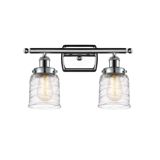 Innovations Bell 16in 2-Light Bath Vanity | Industrial Transitional Polished Chrome and Clear Deco Swirl Glass | Bathroom | Model 916-2W-PC-G513-LED