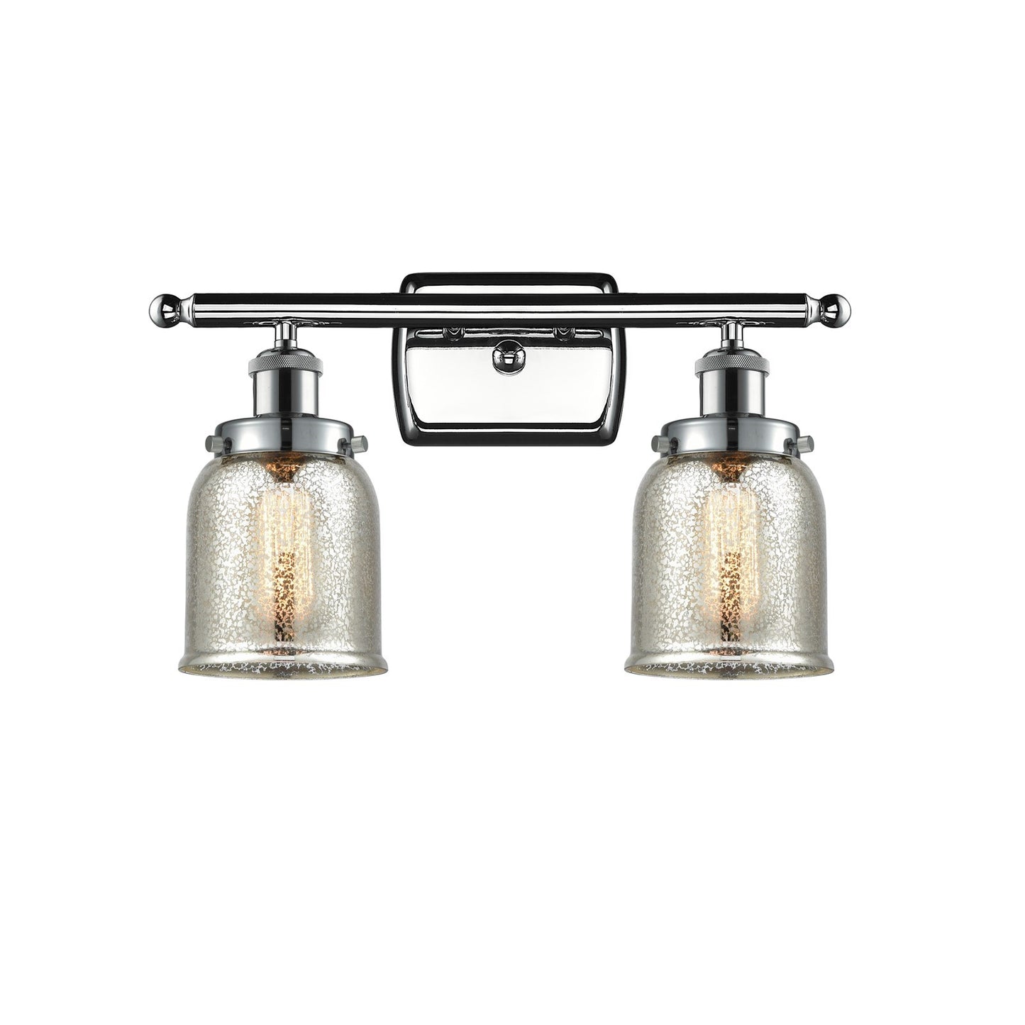 Innovations Bell 16in 2-Light Bath Vanity Light with LED | Industrial Polished Chrome and Silver Plated Mercury Glass | Damp | Model 916-2W-PC-G58-LED