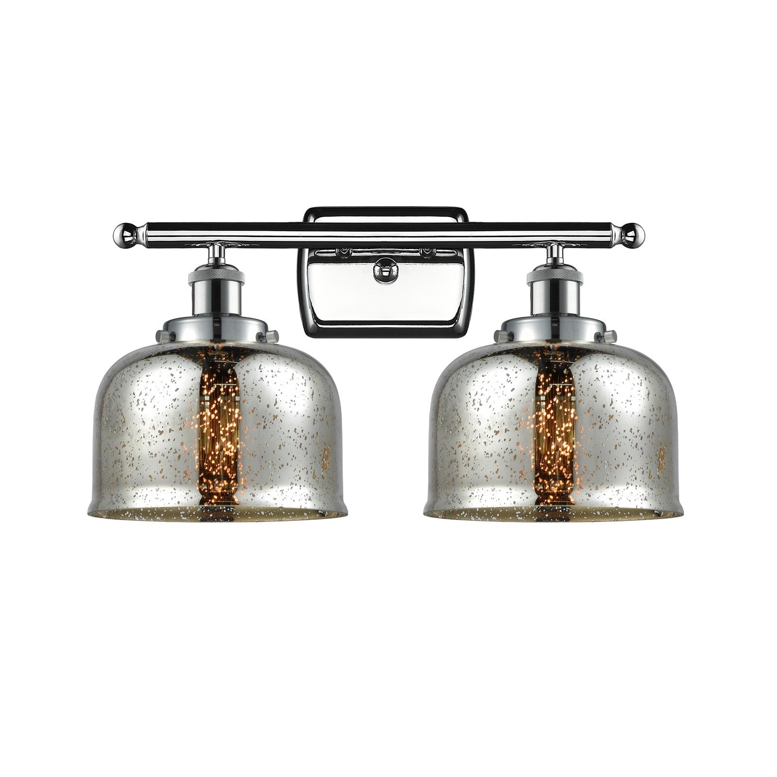 Innovations Bell 18in 2-Light Bath Vanity Light | Industrial Polished Chrome and Silver Plated Mercury Glass | Damp Rated Bathroom | Model 916-2W-PC-G78