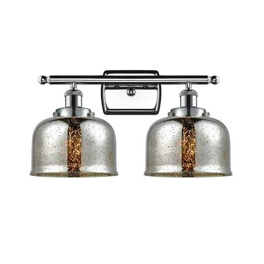 Innovations Bell 18in 2-Light Bath Vanity Light | Industrial Polished Chrome and Silver Plated Mercury Glass | Damp Rated Bathroom | Model 916-2W-PC-G78
