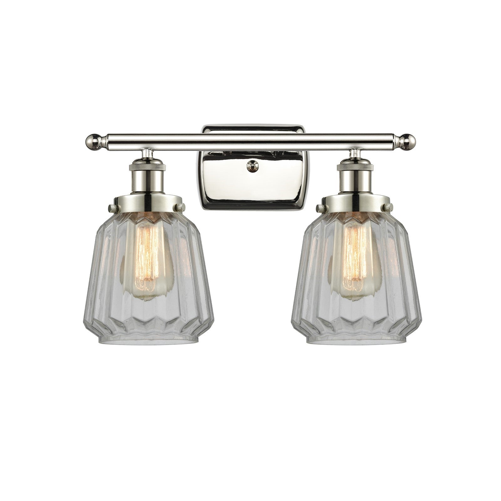 Innovations Chatham 17in 2-Light Bath Vanity Light | Polished Nickel Steel and Clear Ribbed Glass | Bathroom Vanity | 17 x 12 in | Model 916-2W-PN-G142
