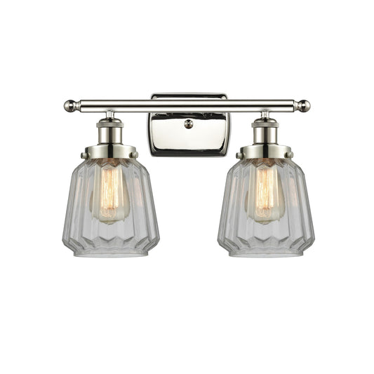 Innovations Chatham 17in 2-Light Bath Vanity Light | Polished Nickel Steel and Clear Ribbed Glass | Bathroom Vanity | 17 x 12 in | Model 916-2W-PN-G142