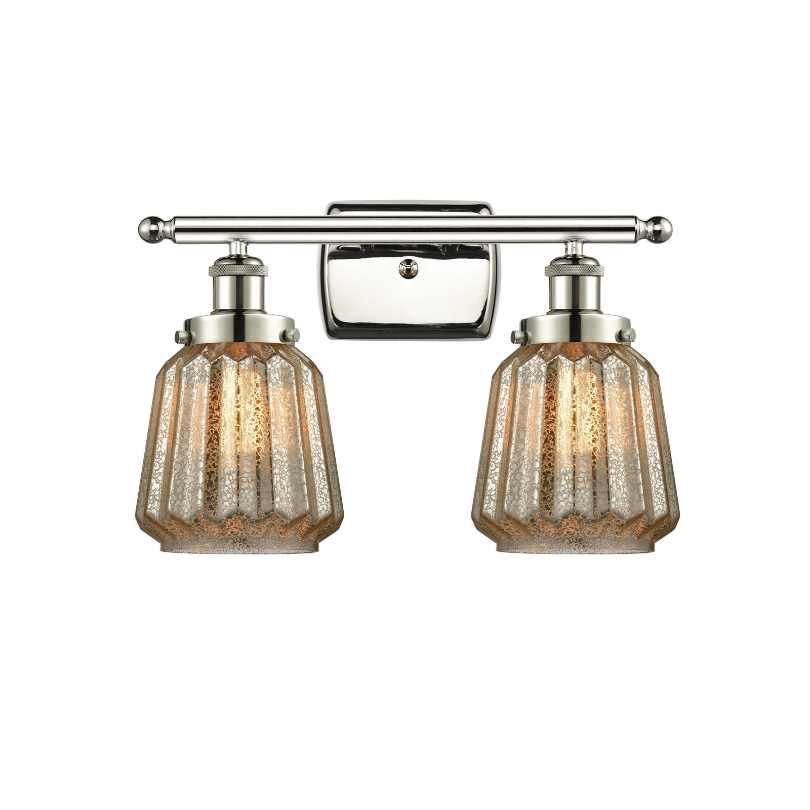 Innovations Chatham 17in 2-Light Bath Vanity Light | Polished Nickel Steel and Mercury Ribbed Glass | Bathroom Vanity | 17 x 12 in | Model 916-2W-PN-G146
