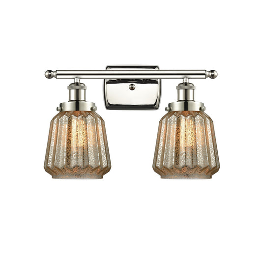Innovations Chatham 17in 2-Light Bath Vanity Light | Polished Nickel Steel and Mercury Ribbed Glass | Bathroom Vanity | 17 x 12 in | Model 916-2W-PN-G146
