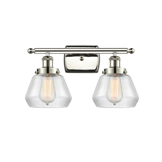 Innovations Fulton 17in 2-Light Bath Vanity Light | Polished Nickel Steel and Clear Glass Schoolhouse Shades | Bathroom Vanity | Model 916-2W-PN-G172