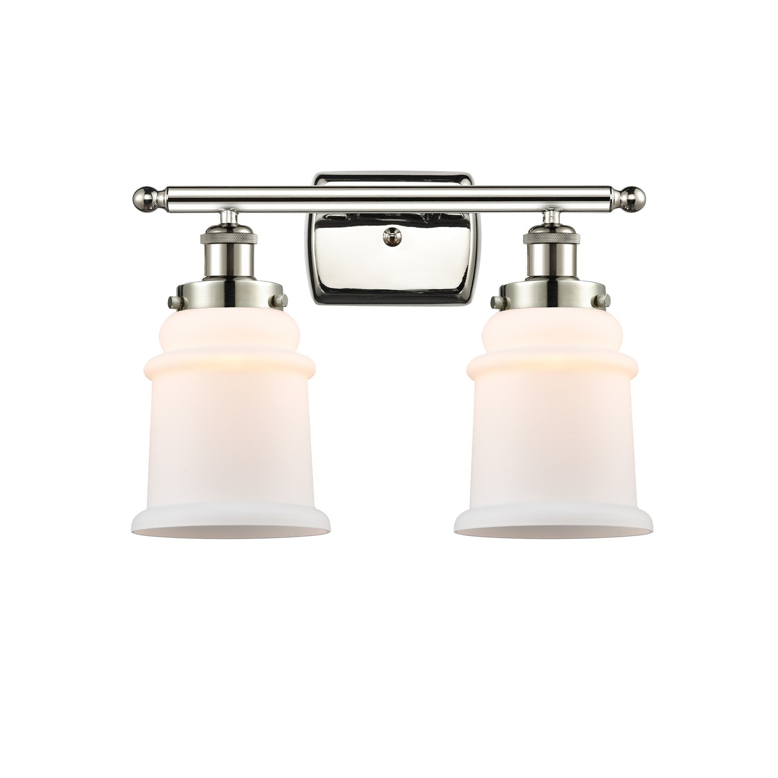 Innovations Canton 16in 2-Light Bath Vanity Light | Modern Contempo Polished Nickel Steel and Matte White Frosted Glass Bell/Urn | Model 916-2W-PN-G181