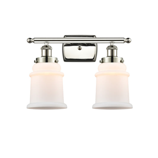 Innovations Canton 16in 2-Light Bath Vanity Light | Modern Contempo Polished Nickel Steel and Matte White Frosted Glass Bell/Urn | Model 916-2W-PN-G181