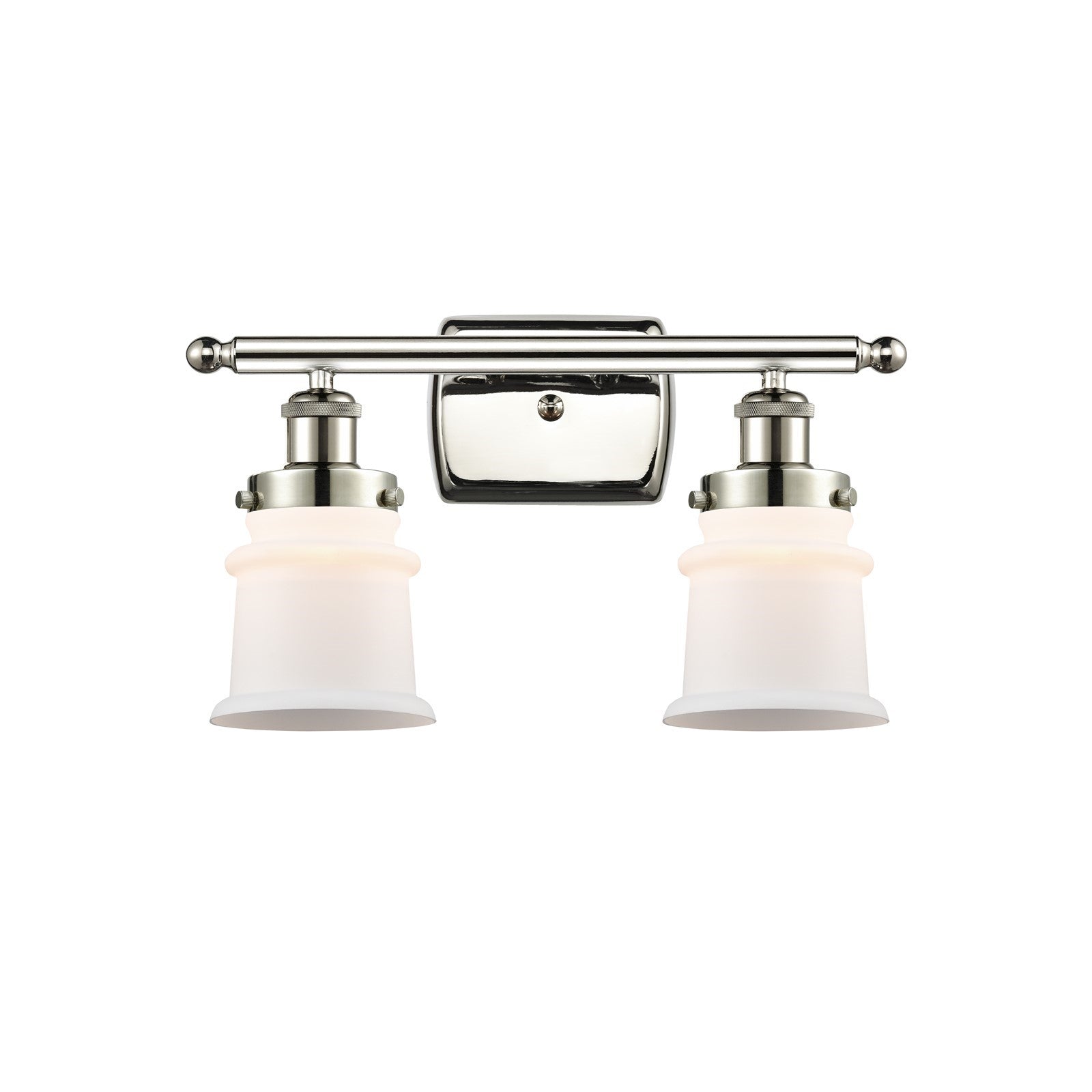 Innovations Canton 15.25in 2-Light Bath Vanity Light | Modern Contempo Polished Nickel Steel and Matte White Frosted Glass | Model 916-2W-PN-G181S