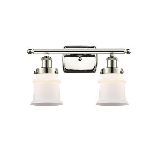 Innovations Canton 15.25in 2-Light Bath Vanity Light | Modern Contempo Polished Nickel Steel and Matte White Frosted Glass | Model 916-2W-PN-G181S