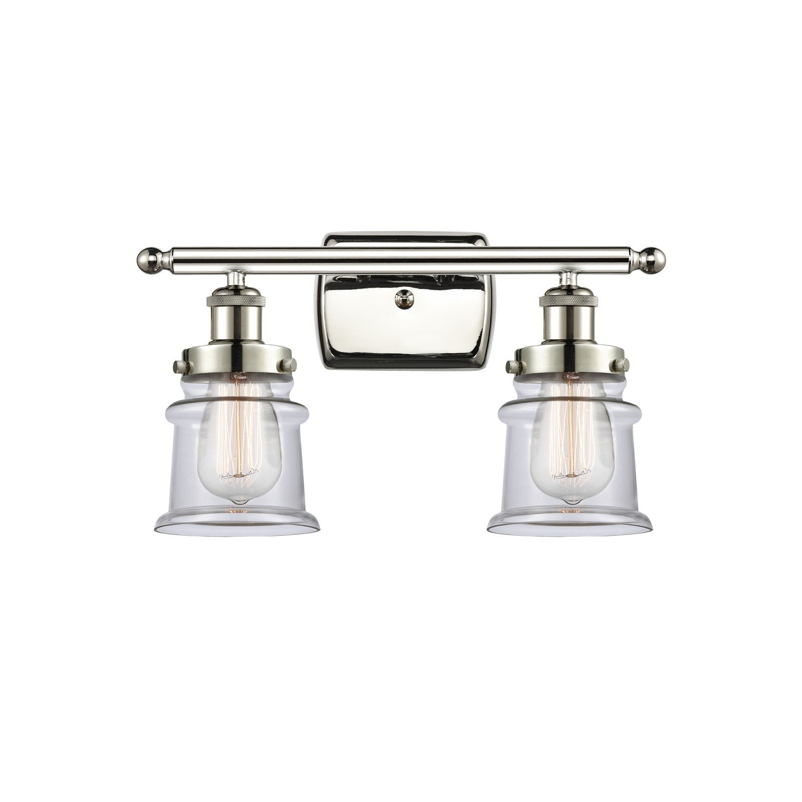 Innovations Canton 15.25in 2-Light Bath Vanity Light | Polished Nickel Steel and Clear Glass Schoolhouse Shade | Bathroom Vanity | Model 916-2W-PN-G182S