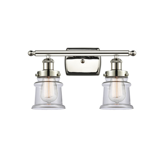 Innovations Canton 15.25in 2-Light Bath Vanity Light | Polished Nickel Steel and Clear Glass Schoolhouse Shade | Bathroom Vanity | Model 916-2W-PN-G182S
