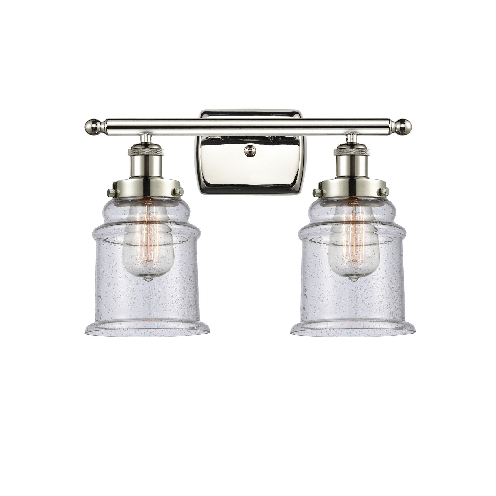 Innovations Canton 16in 2-Light Bath Vanity Light | Polished Nickel Steel and Seedy Glass Schoolhouse Shade | Bathroom Vanity | Model 916-2W-PN-G184