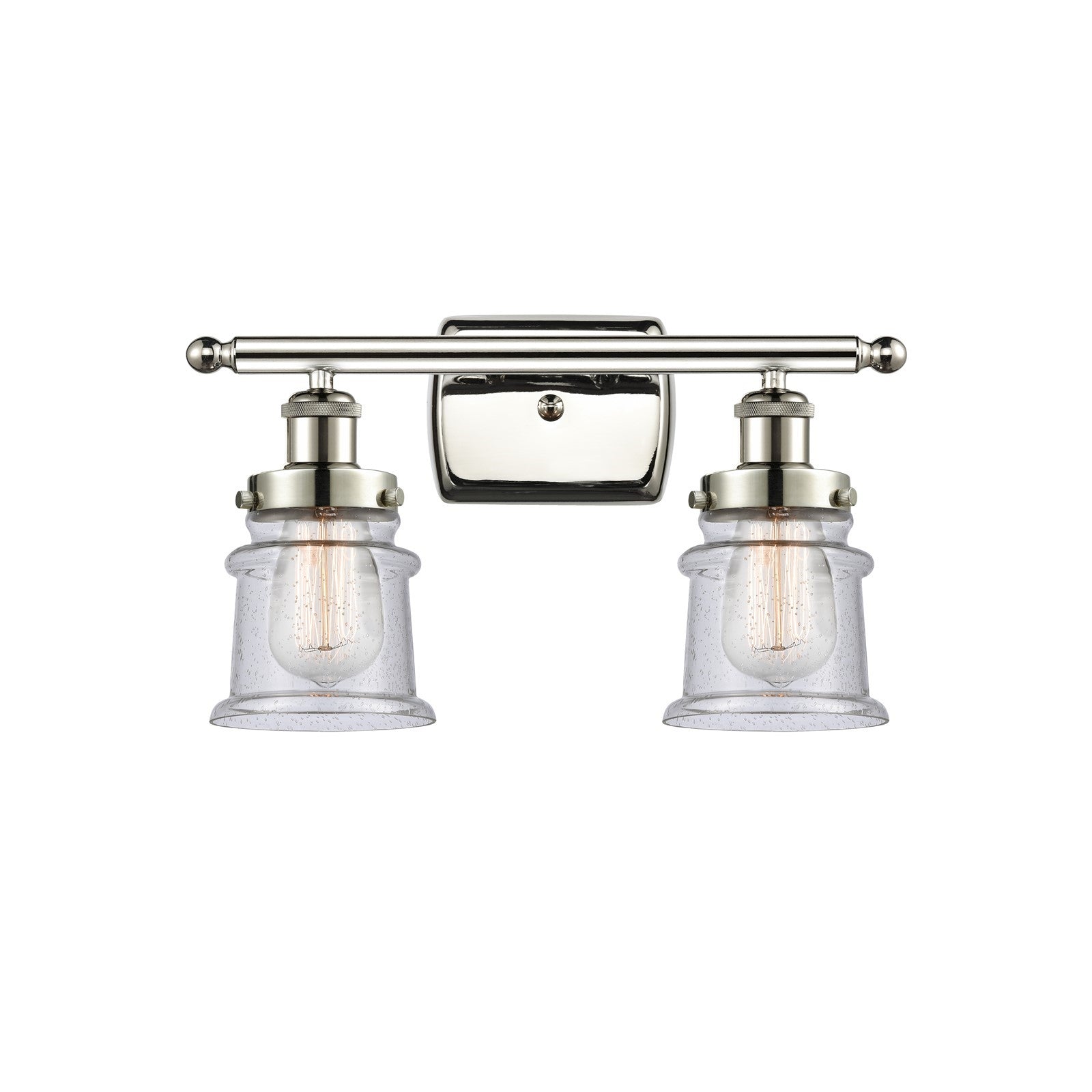 Innovations Canton 15.25in 2-Light Bath Vanity Light | Polished Nickel Steel and Seedy Glass Schoolhouse Shade | Bathroom Vanity | Model 916-2W-PN-G184S