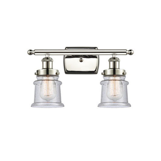 Innovations Canton 15.25in 2-Light Bath Vanity Light | Polished Nickel Steel and Seedy Glass Schoolhouse Shade | Bathroom Vanity | Model 916-2W-PN-G184S