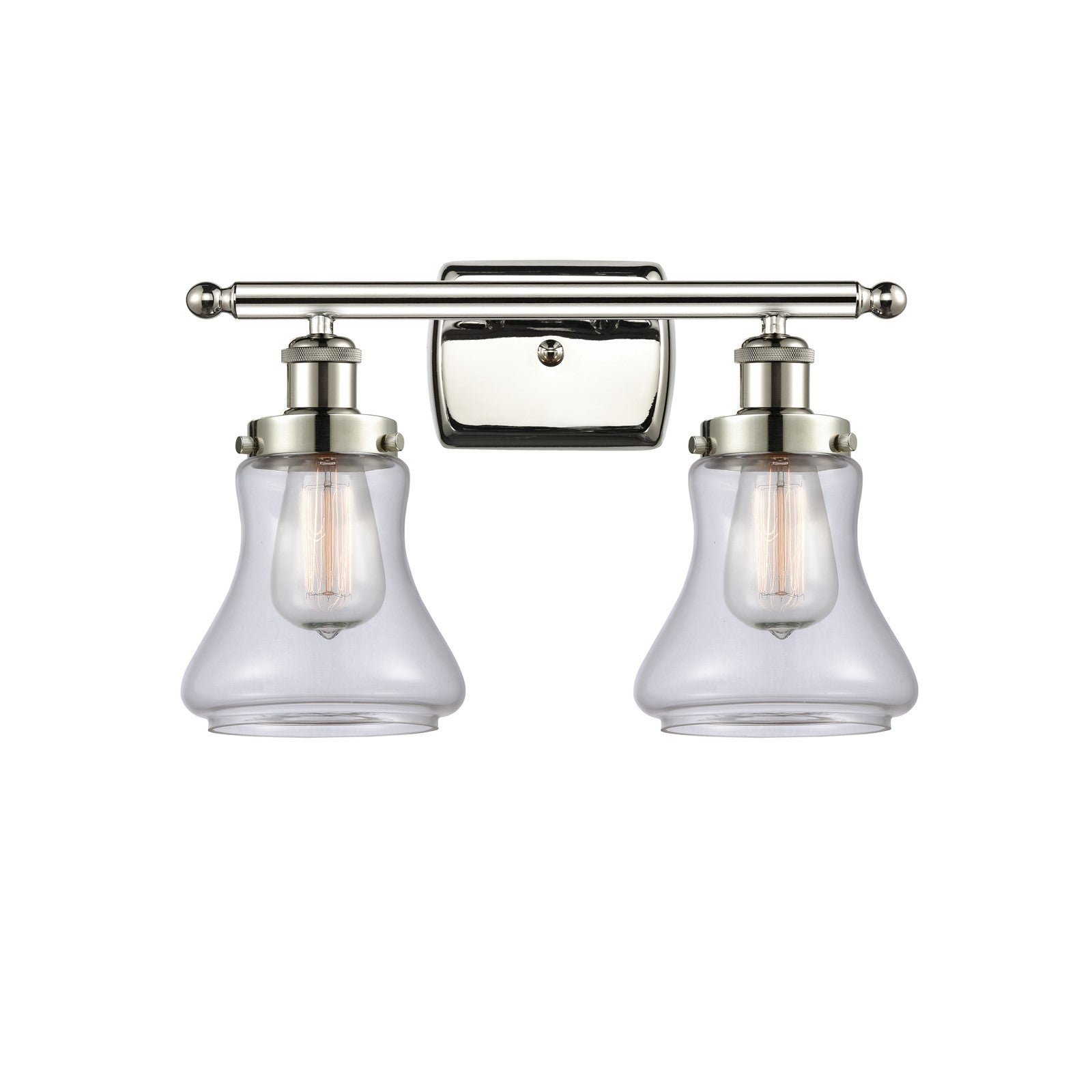 Innovations Bellmont 16.12in 2-Light Bath Vanity Light | Polished Nickel Steel and Clear Glass Schoolhouse Shade | Bathroom Vanity | Model 916-2W-PN-G192