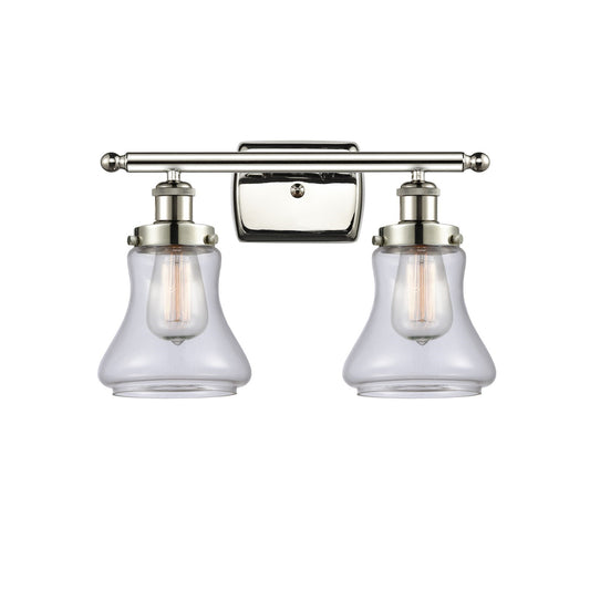 Innovations Bellmont 16.12in 2-Light Bath Vanity Light | Polished Nickel Steel and Clear Glass Schoolhouse Shade | Bathroom Vanity | Model 916-2W-PN-G192