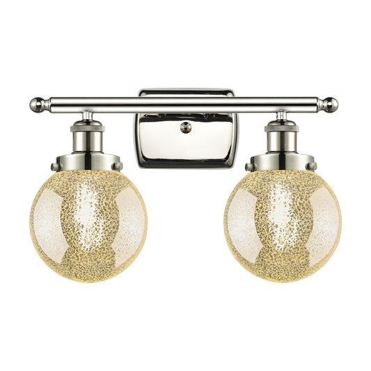 Innovations Beacon 16in 2-Light Bath Vanity Light | Modern Transitional Polished Nickel and Mercury Seeded Glass | Bathroom | Model 916-2W-PN-G208-6