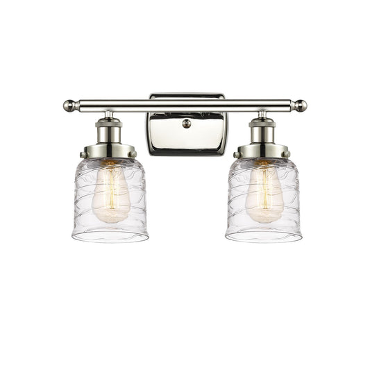Innovations Bell 16in 2-Light Bath Vanity Light | Industrial Transitional Polished Nickel and Clear Deco Swirl Glass | Bathroom | Model 916-2W-PN-G513