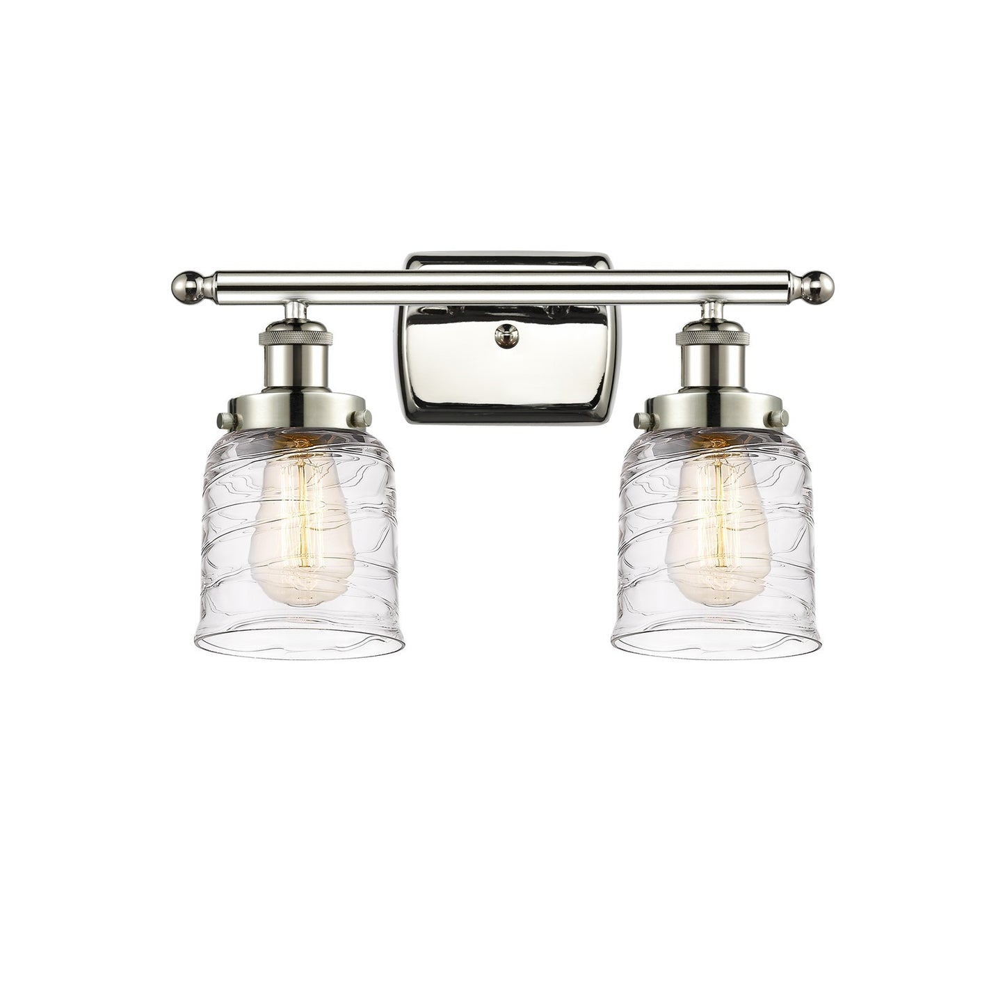 Innovations Bell 16in 2-Light Bath Vanity Light | Industrial Transitional Polished Nickel and Clear Deco Swirl Glass | Bathroom | Model 916-2W-PN-G513-LED