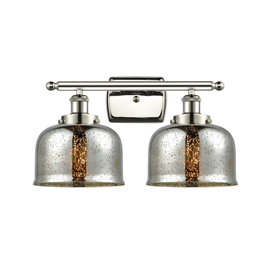 Innovations Bell 18in 2-Light Bath Vanity Light | Industrial Polished Nickel and Silver Plated Mercury Glass | Bathroom Vanity | Model 916-2W-PN-G78-LED