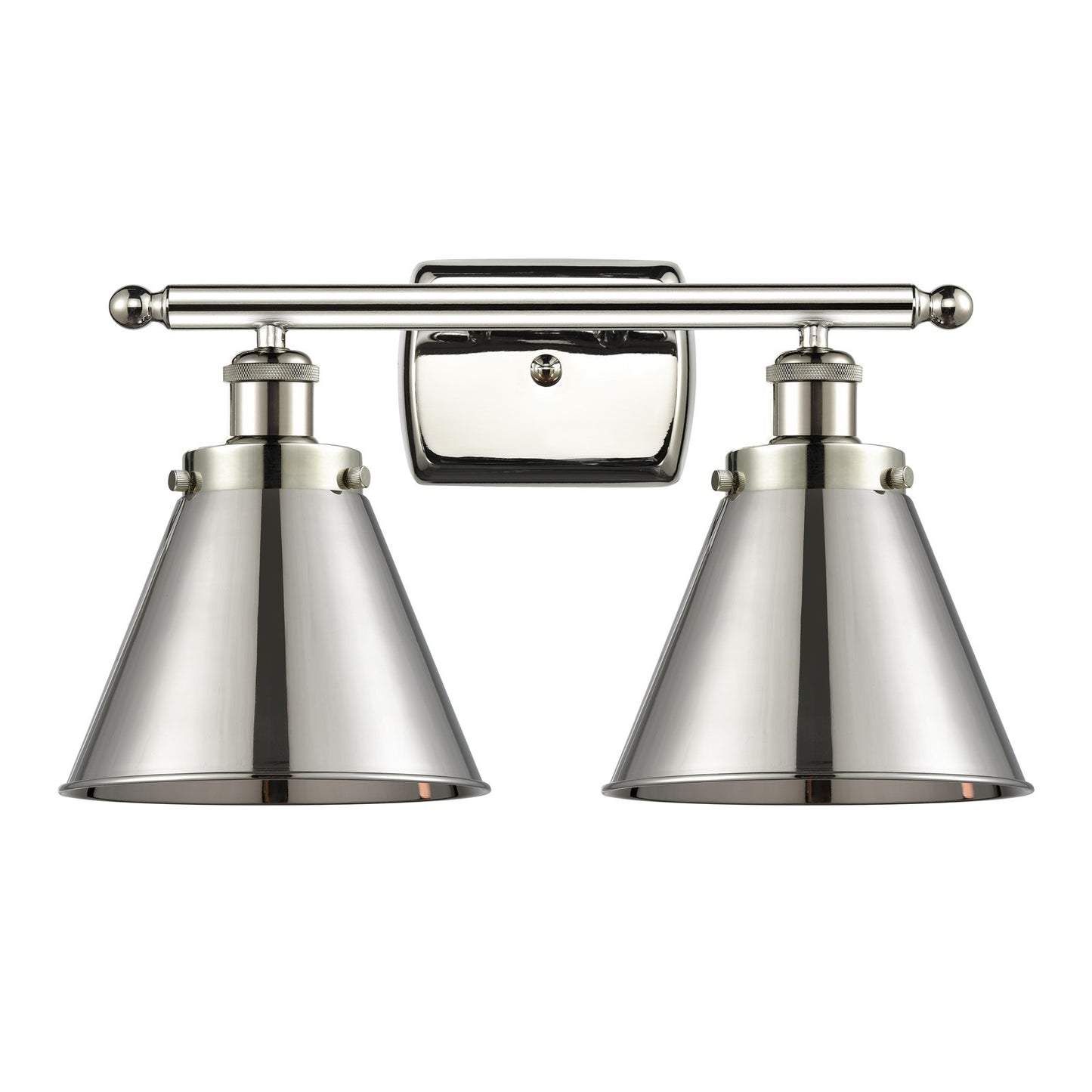 Innovations Appalachian 16in 2-Light Bath Vanity Light | Industrial Farmhouse Polished Nickel and Metal Shade | Bathroom Vanity | Model 916-2W-PN-M13-PN