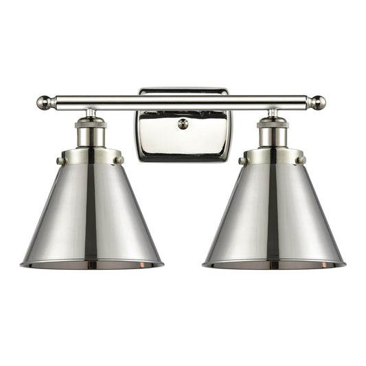 Innovations Appalachian 16in 2-Light Bath Vanity Light | Industrial Farmhouse Polished Nickel and Metal Shade | Bathroom Vanity | Model 916-2W-PN-M13-PN