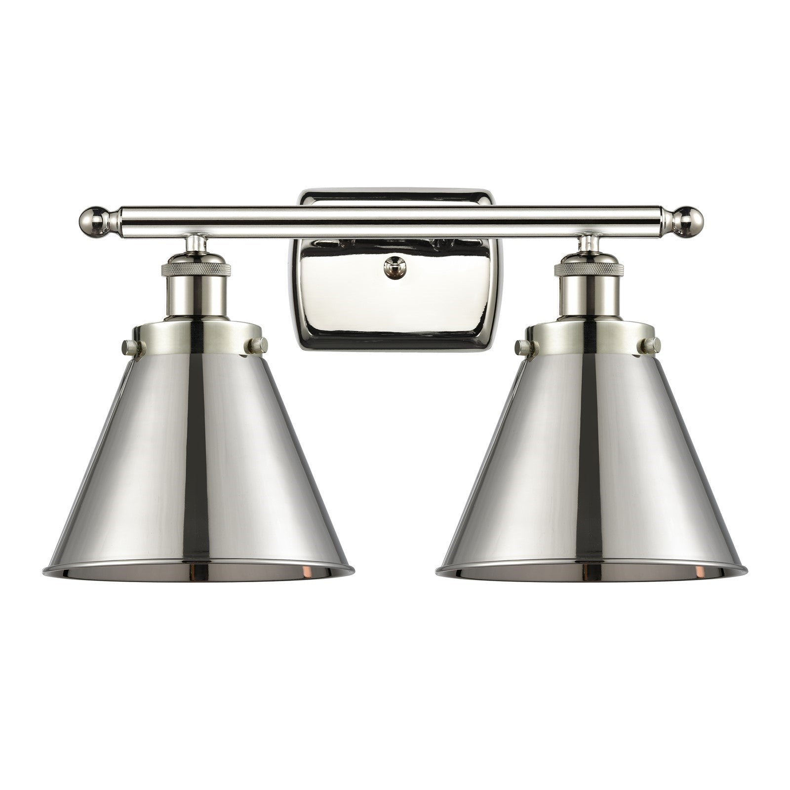 Innovations Appalachian 16in 2-Light Bath Vanity Light | Industrial Farmhouse Polished Nickel Steel and Metal Cone Shade | Model 916-2W-PN-M13-PN-LED