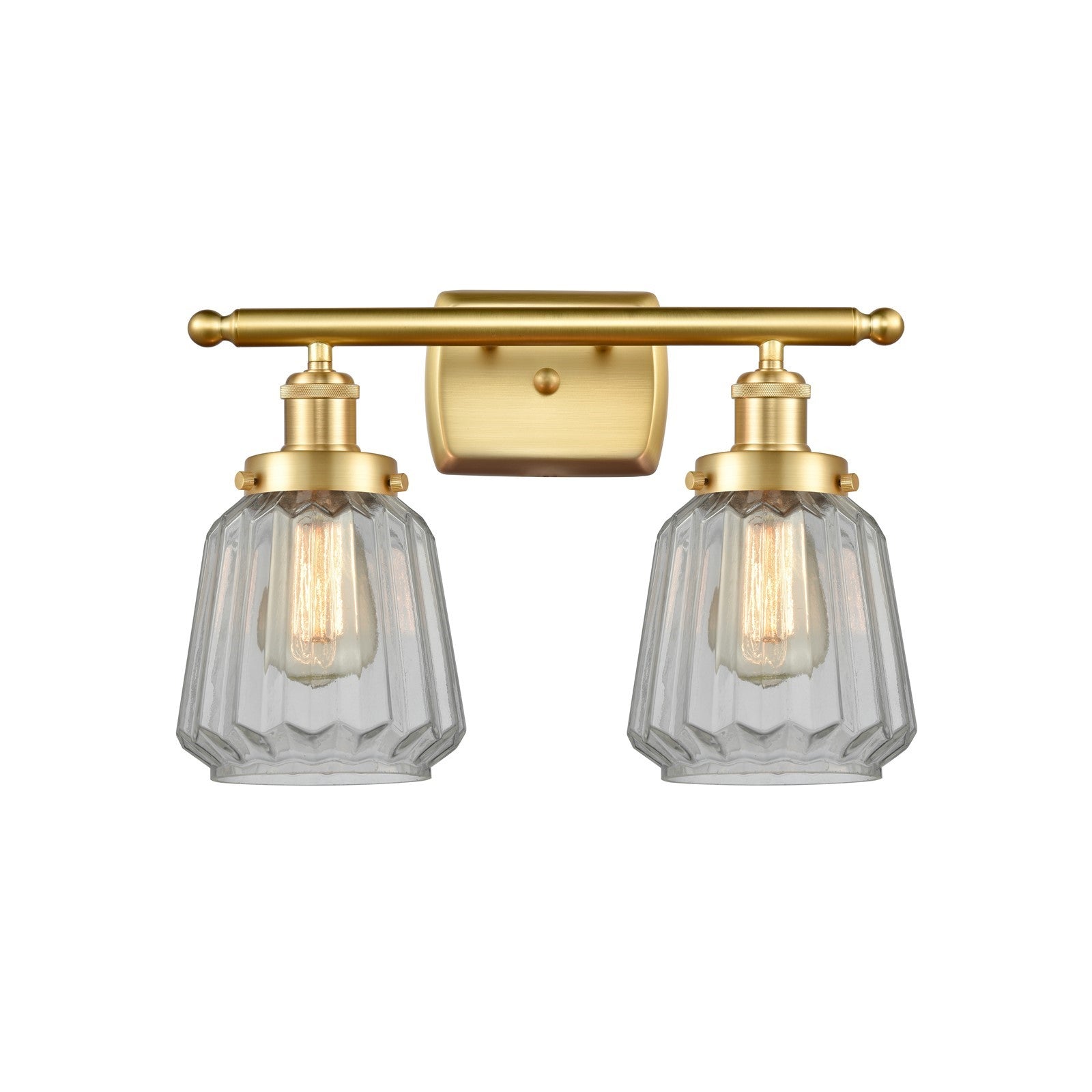 Innovations Chatham 17in 2-Light Bath Vanity Light | Modern Transitional Satin Gold Steel and Clear Ribbed Glass | Bathroom Vanity | Model 916-2W-SG-G142