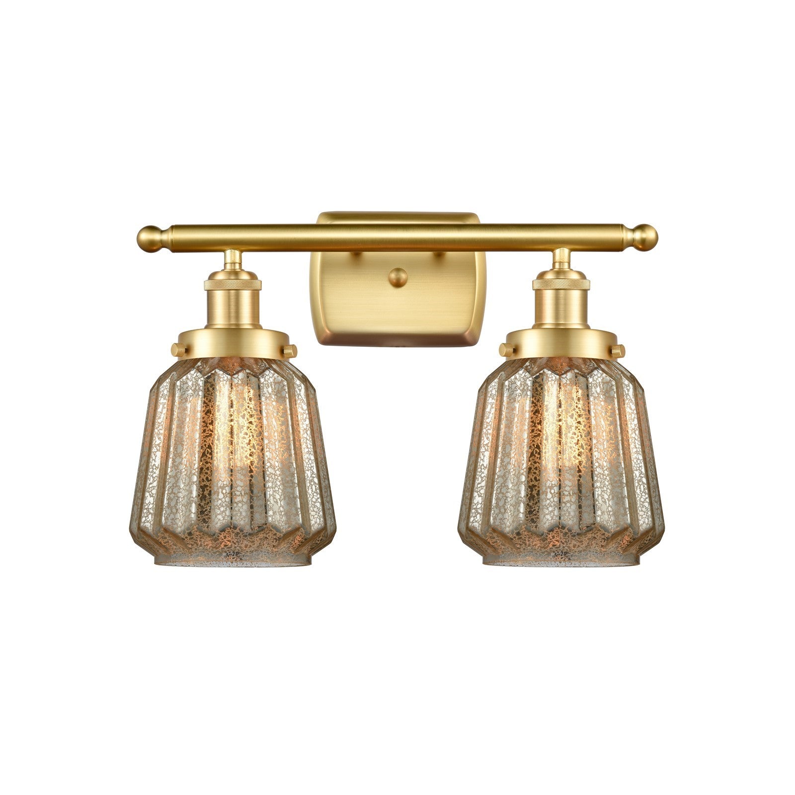 Innovations Chatham 17in 2-Light Bath Vanity Light | Modern Transitional Satin Gold Steel and Mercury Ribbed Glass | Bathroom | Model 916-2W-SG-G146