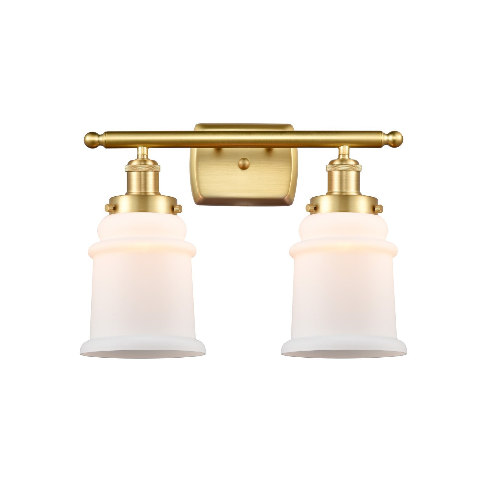 Innovations Canton 16in 2-Light Bath Vanity Light | Modern Transitional Satin Gold Steel and Matte White Frosted Glass Bell Shade | Model 916-2W-SG-G181