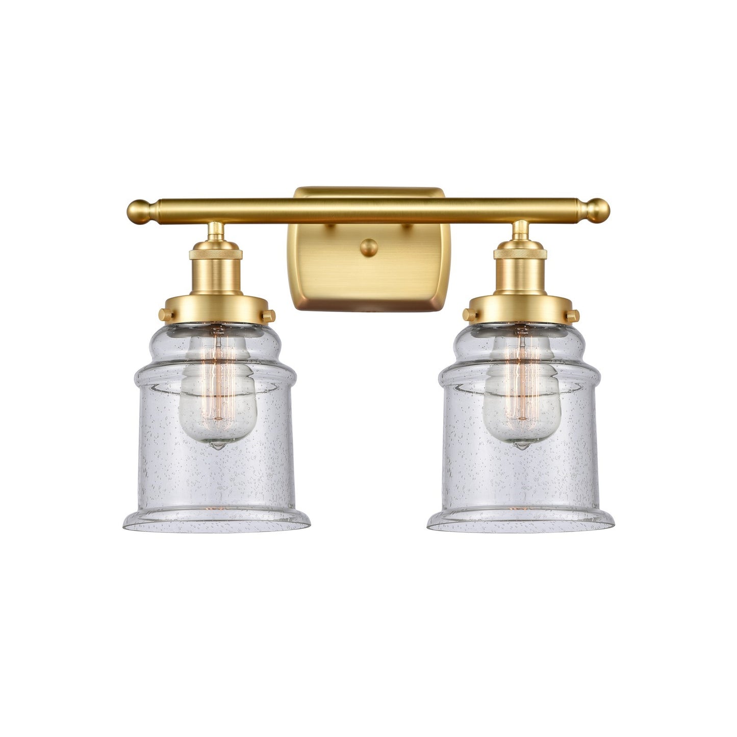 Innovations Canton 16in 2-Light Bath Vanity Light | Modern Contempo Satin Gold Steel and Seedy Glass Schoolhouse Shade | Bathroom | Model 916-2W-SG-G184