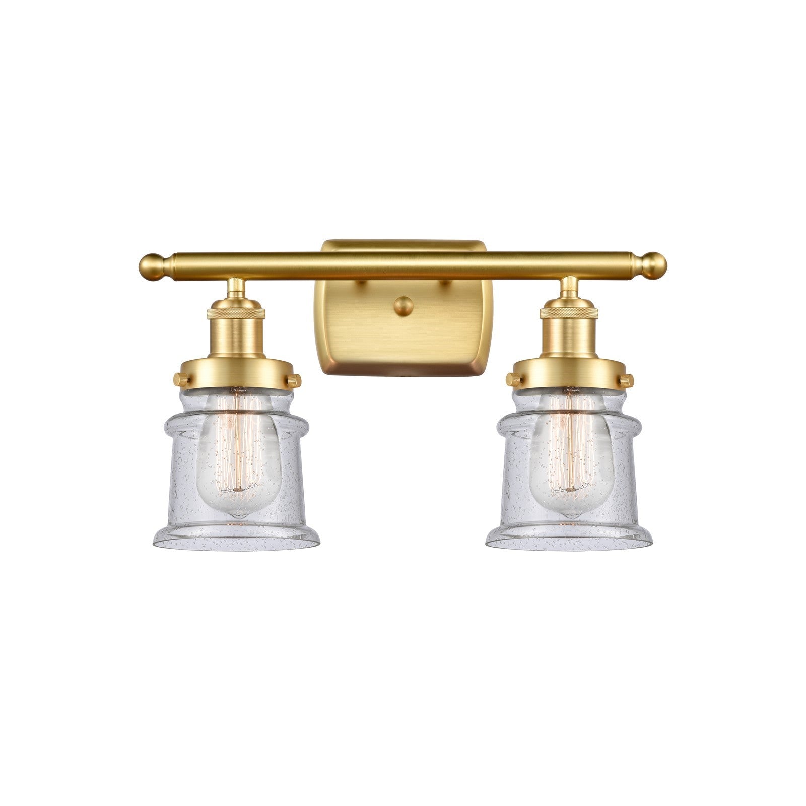 Innovations Canton 15.25in 2-Light Bath Vanity Light | Modern Contempo Satin Gold Steel and Seedy Glass Schoolhouse Shade | Model 916-2W-SG-G184S