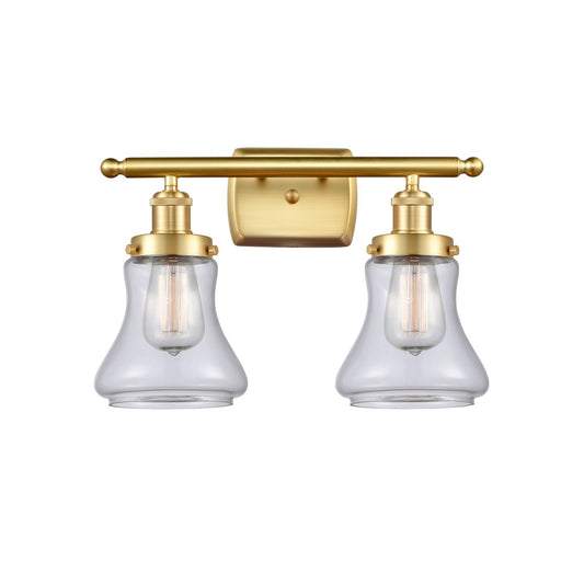 Innovations Bellmont 16in 2-Light Bath Vanity Light | Modern Transitional Satin Gold Steel and Clear Schoolhouse Glass | Bathroom | Model 916-2W-SG-G192