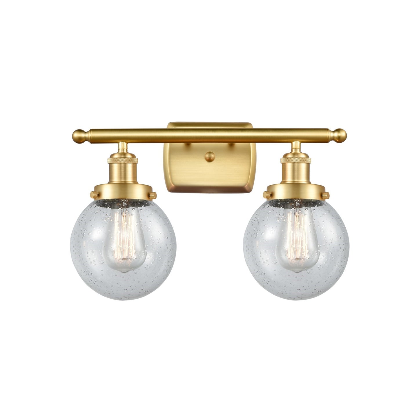 Innovations Beacon 16in 2-Light Bath Vanity Light | Modern Transitional Satin Gold Steel and Seedy Glass | Bathroom Vanity | Model 916-2W-SG-G204-6