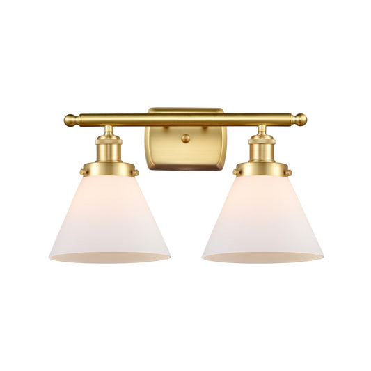 Innovations Cone 18in 2-Light Bath Vanity Light | Industrial Satin Gold Steel and Matte White Frosted Glass | Bathroom Vanity | Model 916-2W-SG-G41