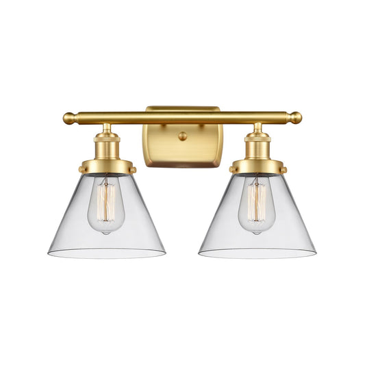 Innovations Cone 18in 2-Light Bath Vanity Light | Industrial Satin Gold Steel and Clear Glass | Bathroom Vanity | 18 x 10.12 in | Model 916-2W-SG-G42